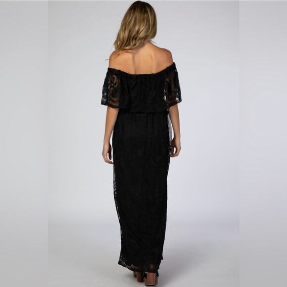 PinkBlush Off Shoulder Lace Overlay Maxi Black Dress Size S - Picture 5 of 16